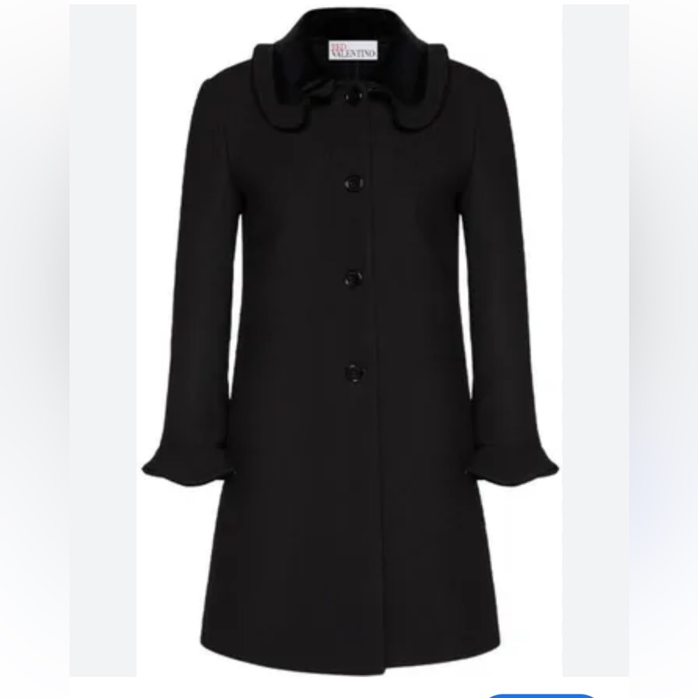 RED VALENTINO BLACK COAT RUFFLE VELVET COLLAR CUFF EU 46 US 10/12 AUTHENTIC